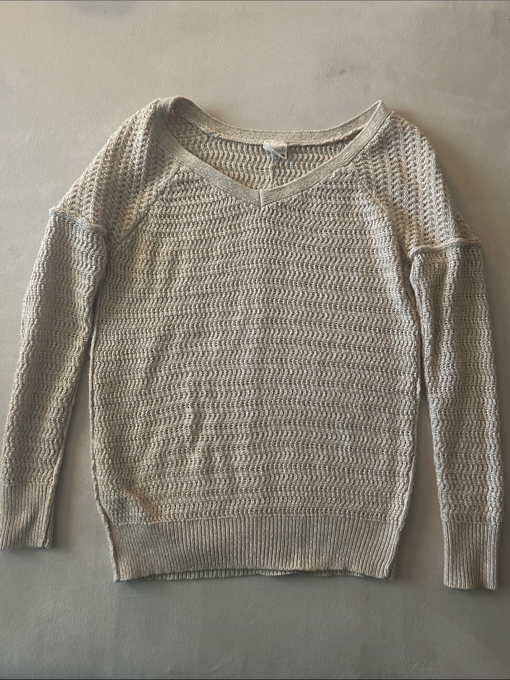 Essentials Light Cream V-Neck Knit Sweater